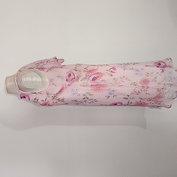 Dress Cowl Drape Back Floral Semi Sheer Overlay Lined Pink Size M - Picture 5 of 9